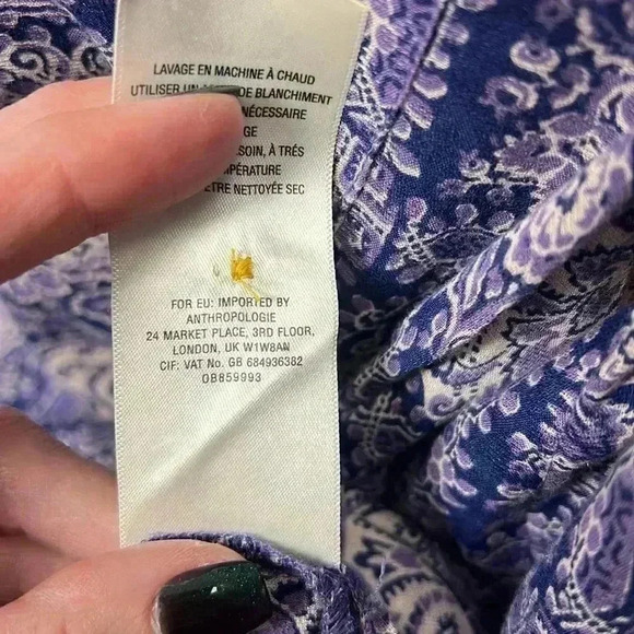 Anthropologie AKEMI + KIN Coconino 3/4 Sleeve Button Down Top Size M Blue Motif - Picture 10 of 11